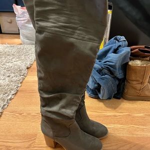 Grey thigh high boots